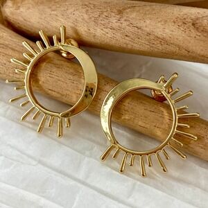 Gold Tone Sun‎ Moon Stud Earrings